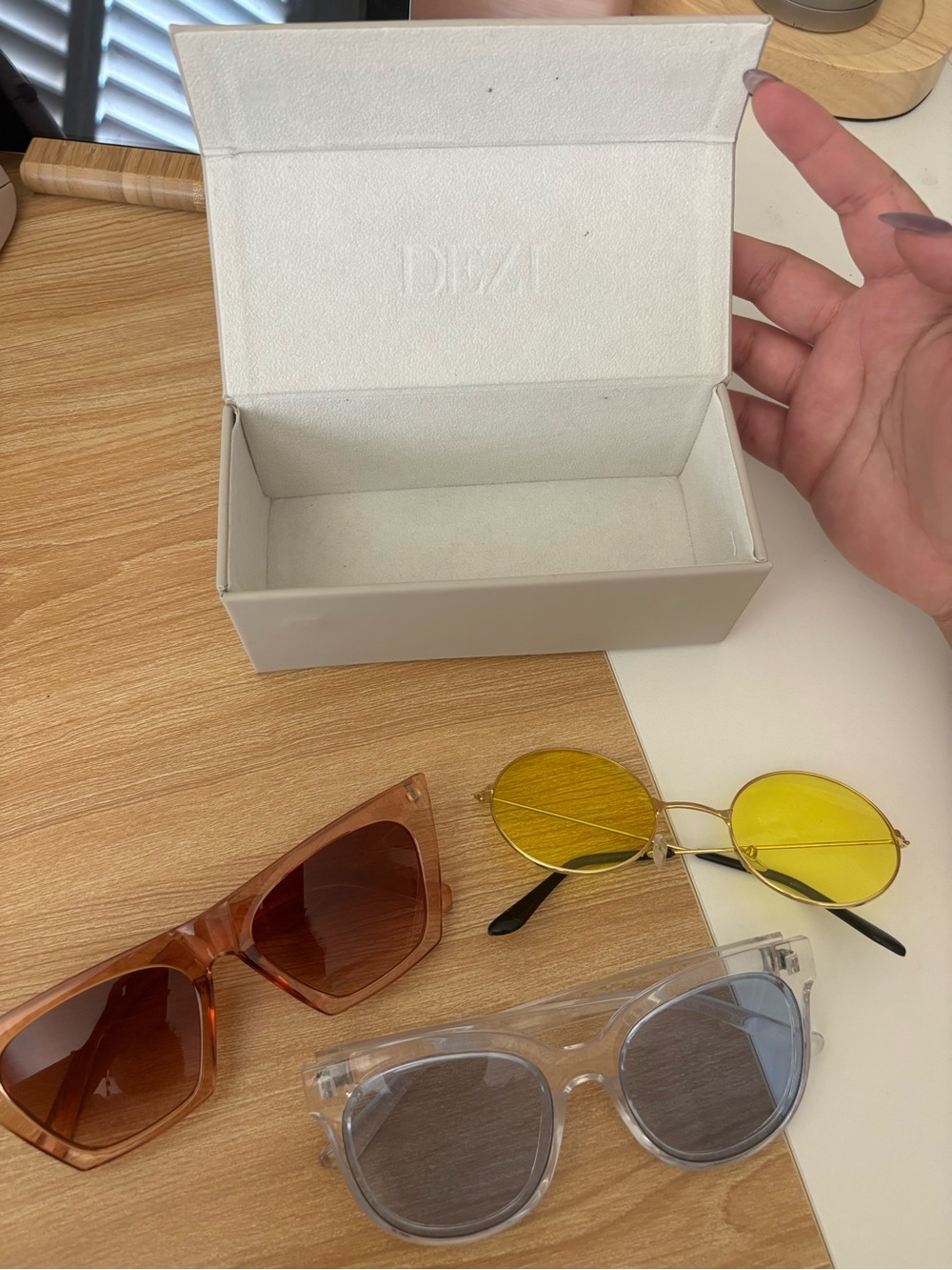 Three Fashion Sunglasses - Amber, Yellow, Clear Frames DEZI brand case included